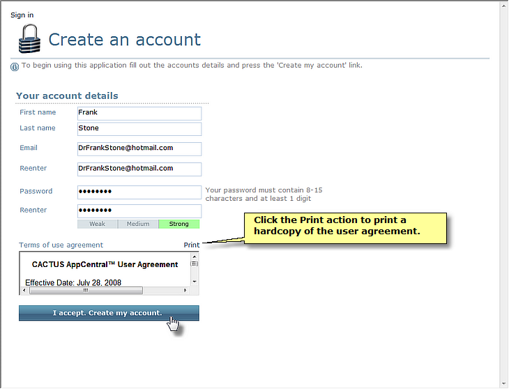 Figure 2 Creating a New AppCentral User Account